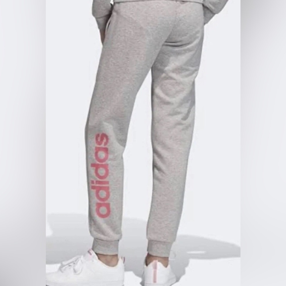 Adidas Women's Gray Cropped Pants with Pink Logo